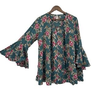 Giddy Up Glamour Floral Blouse Bell Sleeve Boho western rodeo 2x plus cottage‎